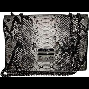 Badgley Mischka Snake Print Grey Black Vegan Leather Cross Body Bag Purse